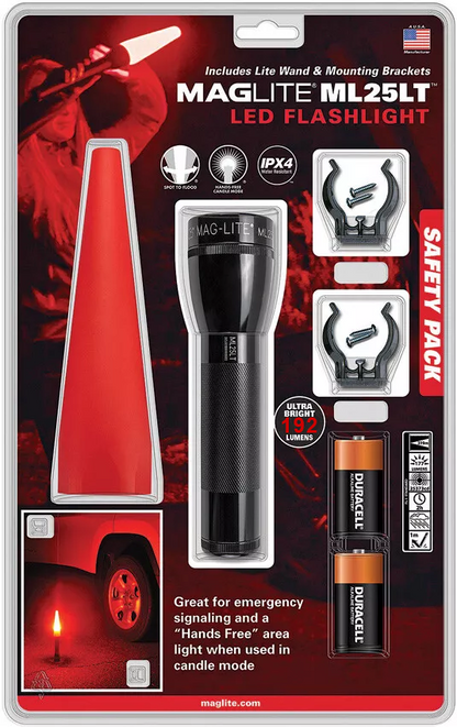 Safety Flashlight Pack, LED, 192 Lumens, C Batteries