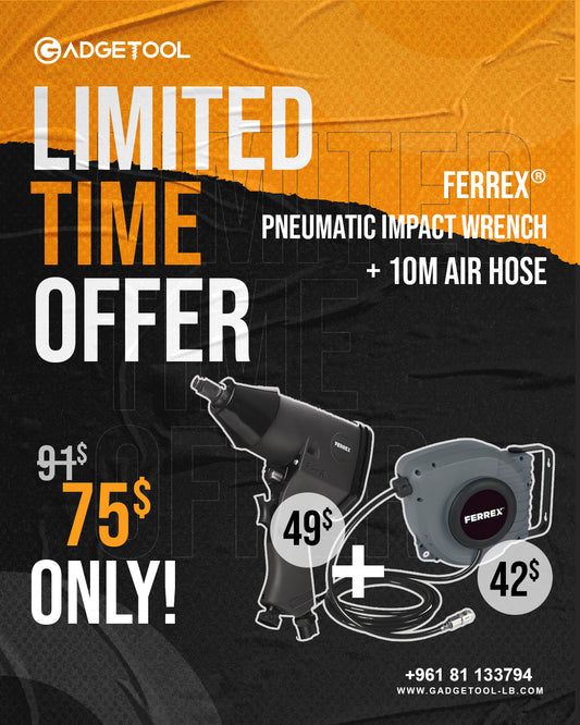 Ferrex Pneumatic Impact Wrench + 10M Air Hose